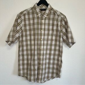 Faded Glory Men's Plaid Short Sleeve Shirt Tan White Navy Size Medium